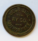 West Side Railway Token, one fare, c 1890