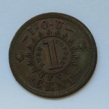 IOU one cent, Civil War Token, J. Mahnken, NY, Liquors and Segars