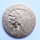 1911 Indian Head 2 1/2 Dollar Gold Piece