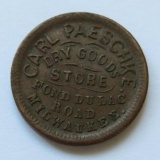 1863 Civil War Token, Carl Paeschke, Dry Goods store, Milwaukee Wis