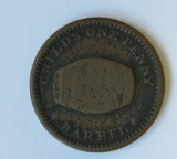 1863 Childs one penny barrel token, John Tresler Grocer, Ohio