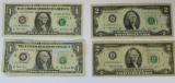 Two 1976 Series 2 dollar bills, Chicago and Two 2001 Series 1 dollar bills, Cleveland and San Fran