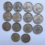 Fourteen Silver Washington Quarters