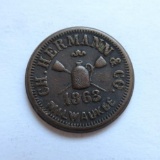 1863 Civil War Token, Stoneware and Brooms, C.H. Hermann and Co, Milwaukee Wis
