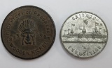 Two Chicago Worlds Fair Exhibition Tokens, 1874 and 1933