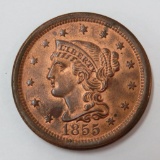 1855 Liberty Head Braided Hair Large Cent, upright 5's