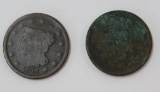 1843 braided hair and 1844 braided hair Liberty Head Large Cents