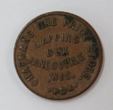 Civil War Token, Chapmans, Janesville Wis, Clothing and Grocer, one price store