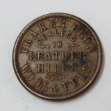 Civil War Token, Fraker Bros Oshkosh Wis, leather hides, wool and furs