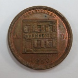 1850 Peter Warmkessel building token, New York, Civil War Token