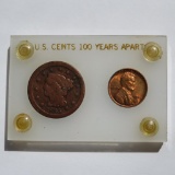 US Cents 100 years apart, 1845 and 1945