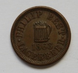 1863 Philip Best Lager Beer, Civil War token, Empire Brewery Milwaukee