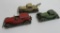Three vintage Tootsie Toys, Sedan and wreckers, 3 1/2