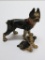 Two miniature cast iron dogs, Boston terrier, attributed to Hubley