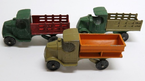 Three metal Tootsie Toy Mack C Cab Trucks, 3 1/4"