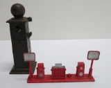 Two vintage toy gasoline pumps,cast iron and Tootsie Toy