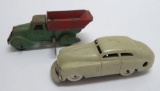 Two working wind up car and truck with one key, 4 1/2