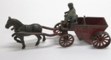 Vintage Cast Iron Dump Wagon, single horse and driver, 11