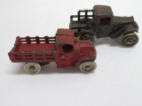 Austin and C cab Mack trucks, cast iron, 3 1/2