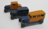 Three Tootsie Toy Sedan, die cast cars, 2 1/2