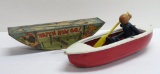 Two vintage nautical toys, 1939 partial Pinocchio Acrobat and Woodette Coast Guard boat
