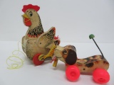 Vintage Fisher Price wood pull toys, Little Snoopy and The Crackling Hen #120