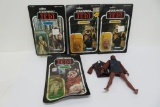 Four Star Wars Return of the Jedi figures on blister packs and one Planet of the Apes figure