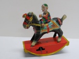 Tin Wind up, Gama, rocking clown on donkey, 6