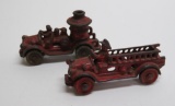 Two early cast iron Fire Department Trucks - Pumper Truck and Ladder Truck, 3 1/2