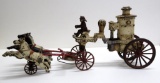 Cast iron horse drawn Fire Department Pumper Wagon with bell, 17 1/2