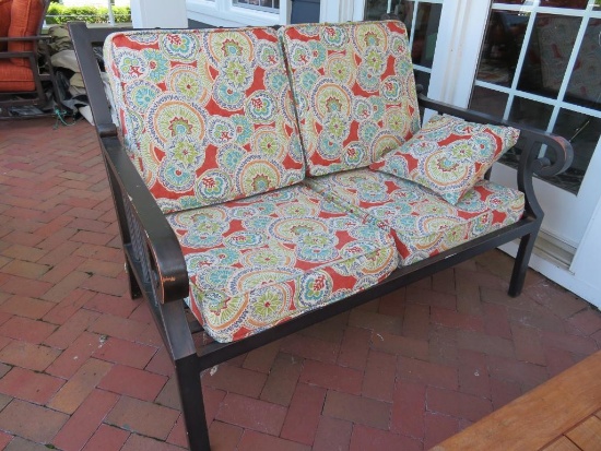 53" patio bench with lovely colorful cushions