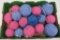 16 Gingham Farmhouse plaid yarn balls, blue and pink, 3 1/2