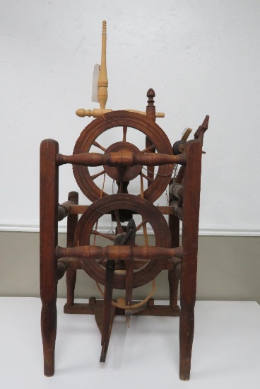Connecticut "Chair" Wheel, accelerating wheel, c1810-1830, 42" tall, 13" diameter wheel