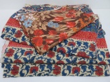 Vintage Floral Material lot, blue and rust