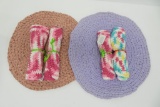 Two woven table pads and 4 knit dish clothes