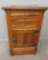 Nice Oak lift top single door ice box and Ice sign