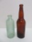 Two Ashland beer bottles, aqua hutch and amber