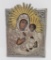 Religious icon with ornate metal overlay, 4 1/2
