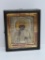 Lovely Russian Icon, metal overlay in shadow box case, 8 1/2