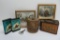 Tobacco tins, cigar cutter, humidor and trade cards