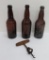 Jung, Blatz, and Gettleman amber bottles, Anheuser Busch cork screw