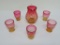 Amberina pitcher and five glasses