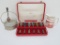 Set of Sheffield berry spoons, Royal Crown Red Aves pitcher and condiment bowl