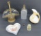 Lovely dresser items, cologne and perfume bottles, pin dish, ewer and glass basket