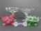 Four ornate candy dishes and crystal knife rest