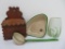Vintage Kitchen items, wood box, enamelware and corn jar