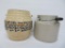 Stoneware covered jar and sponge banded cookie jar