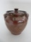 Nice Redware covered jar, high glass finish, 6 1/2