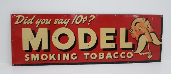 Model Smoking Tobacco metal sign, 34" x 11 1/2", 523-E