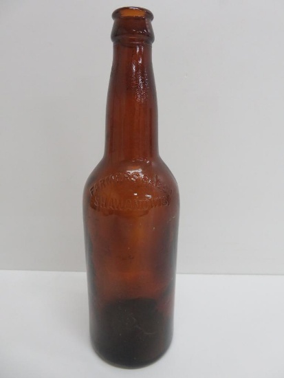 Farmers Brewing Co, Shawano Wis, crown top amber bottle, pint
